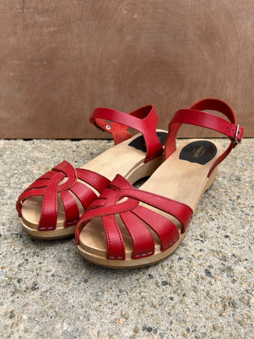Red Swedish Hasbeens Debutante Clog Sandals